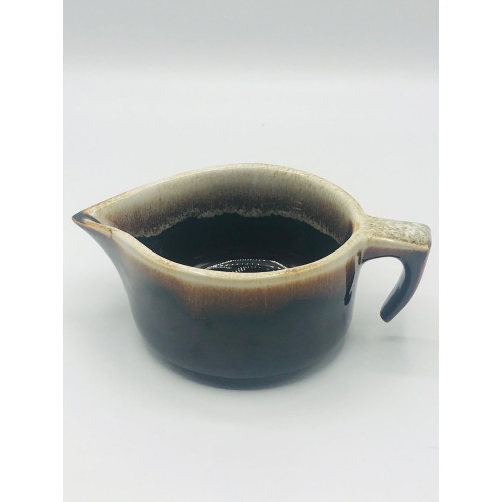 Vintage Pfaltzgraff brown drip open handle ceramic creamer.